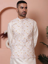 Floral Printed and Embroidered Nehru Jacket for Men-JOWC-4100Off-White